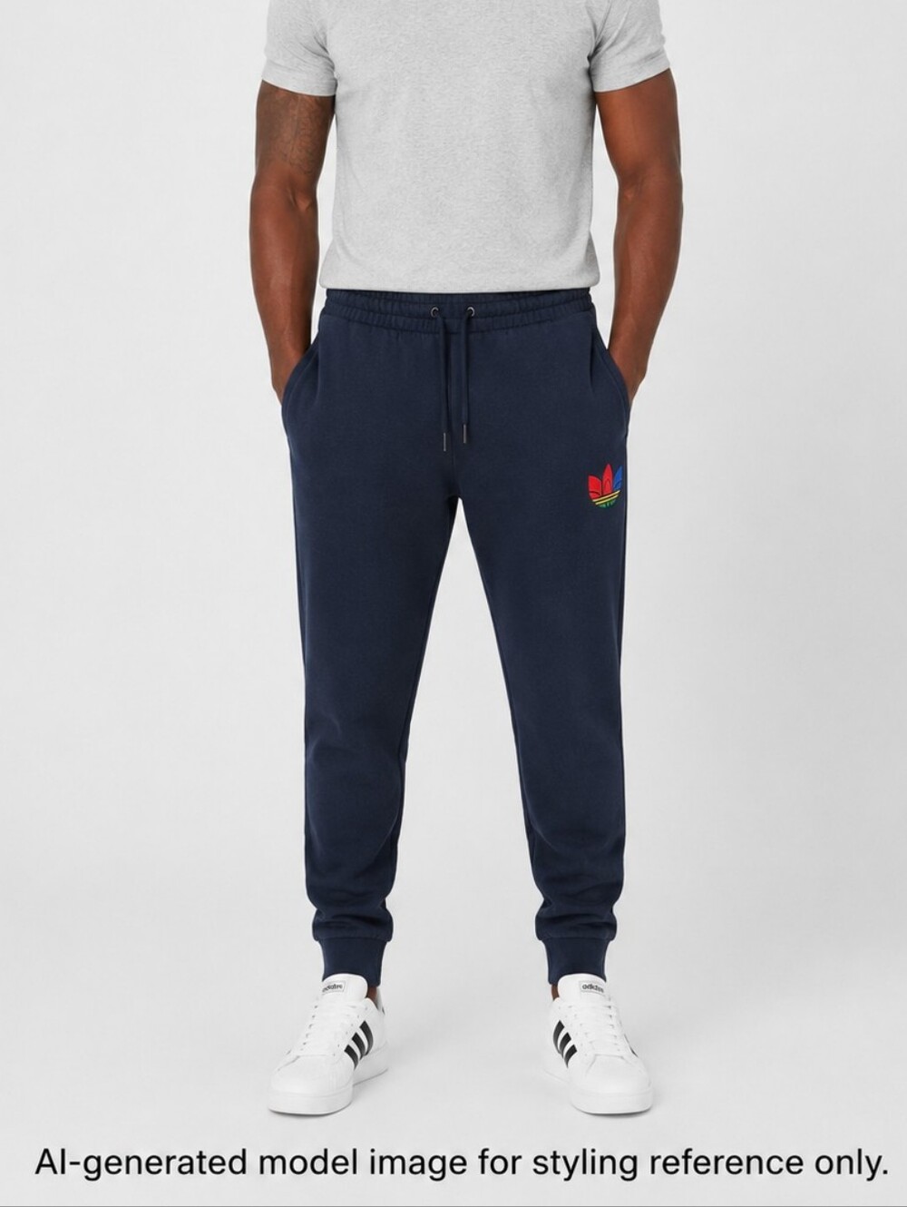 Adidas Originals Men’s Navy Multicolor Trefoil Fleece Joggers Size M